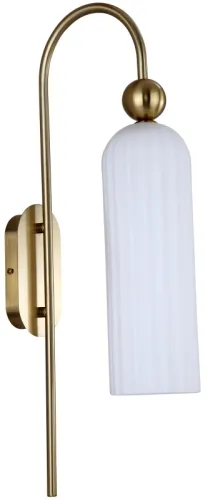 Złoty kinkiet z wygiętym ramieniem i białym szklanym frezowanym kloszem walcem Light Prestige LP-939/1W white Piega E14 Hit cenowy