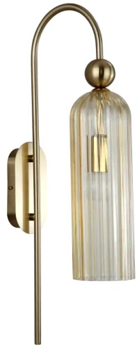 Wyjątkowa oferta Złoty kinkiet z wygiętym ramieniem i bursztynowym szklanym frezowanym kloszem walcem Light Prestige LP-939/1W amber Piega E14