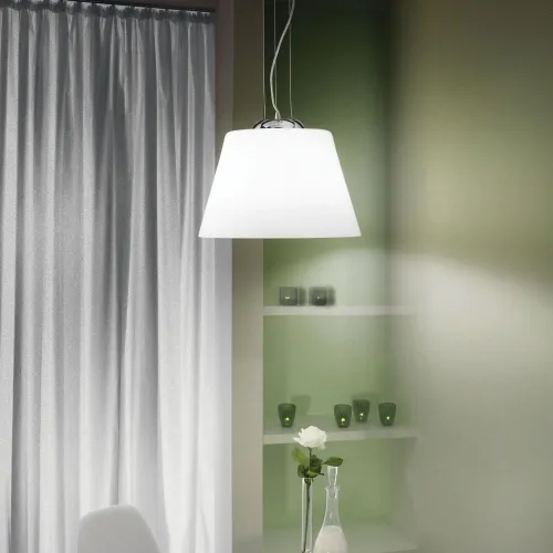 Do wyczerpania zapasów Biała lampa wisząca z szklanym kloszem na stalowych linkach i chromowanej podsufitce Ideal Lux 025438 Cylinder E27 40cm x 130cm