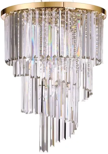Wyjątkowa oferta Kryształowa lampa wisząca z złotą obręczą Ideal Lux 213521 Carlton 12xE14 50cm x 284cm