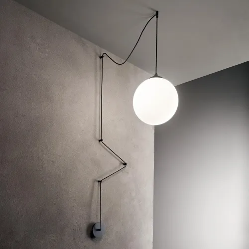 Lampa wisząca ścienna podwieszana z czarną linką i białym kloszem kulą 30cm Ideal Lux 160856 Boa E27 Bestseller