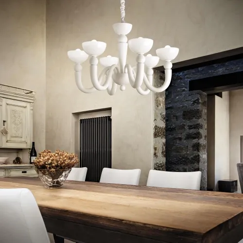 Cena promocyjna Włoski designerski żyrandol Ideal Lux 094007 Bon Bon 8xE14 95cm biały
