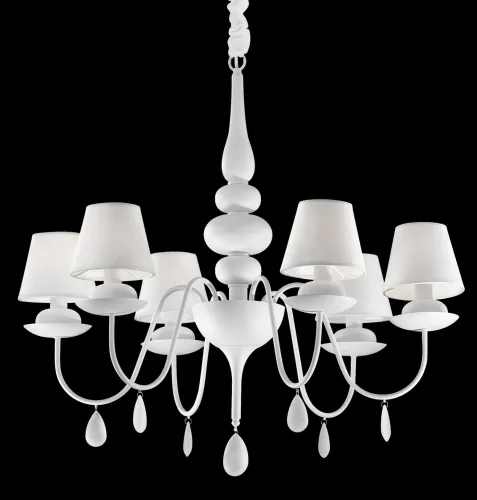 Biały szeroki żyrandol z abażurami i kryształami Ideal Lux 035581 Blanche 6xE14 75cm x 120cm Kup teraz