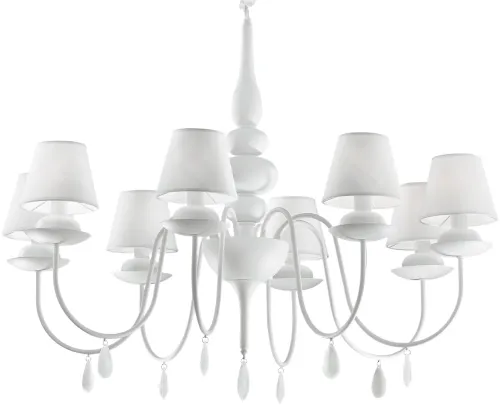 Bezpieczne zakupy Lampa wisząca duży biały żyrandol z abażurami Ideal Lux 035574 Blanche 8xE14 92cm x 180cm