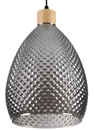 Do wyczerpania zapasów Lampa wisząca klosz dymny z dmuchanego szkła z dekoracją i drewnianym nagłówkiem Ideal Lux 238746 Bergen E27 24cm x 238cm