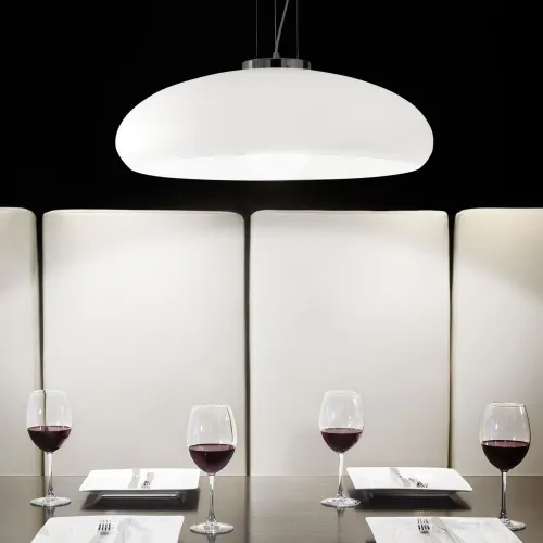 Biała płaska lampa wisząca z szerokim szklanym kloszem Ideal Lux 059679 Aria E27 49cm x 235cm Popularny