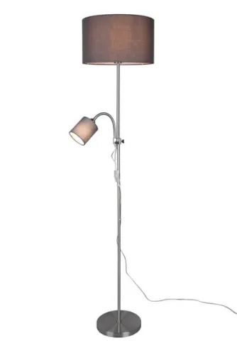Wyprzedaż Lampa podłogowa nowoczesna abażur szary niklowa srebrna podstawa z lampą do czytania RL R40192007 Owen E27 160cm