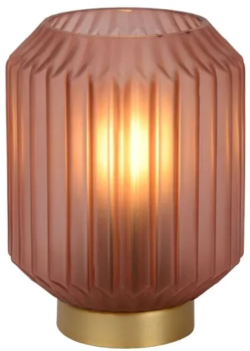 Lampa stołowa z różowym ryflowanym kloszem i złotą podstawą Lucide 45595/01/66 Sueno E14 Dostępne od ręki