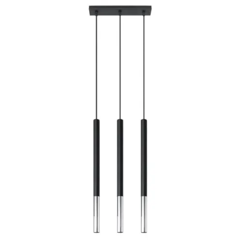 Dostępne od ręki Czarno chromowana lampa wisząca smukłe walce na listwie 30cm Sollux Lighting SL.0886 Mozaica 3xG9