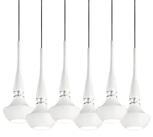 Ograniczona ilość Lampa wisząca smukłe białe klosze na prostokątnej rozecie nad stół lub blat Azzardo AZ1883 Tasos 6xE14 85cm