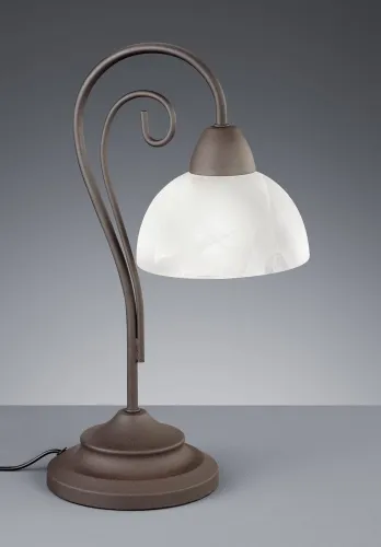 Nowość Lampa biurkowa metalowa ze szklanym abażurem ciemnobrązowa postarzana RL R5031-24 Country E14 40cm
