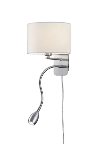 Zamów teraz Lampa ścienna kinkiet abażur i giętkie ramię Trio 271170201 Hotel E14 + LED biały z włącznikami i kablem