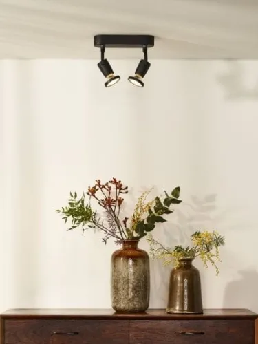 Ograniczona ilość Czarna lampa sufitowa z dwoma reflektorami GU10 Lucide 11903/10/30 Jaster