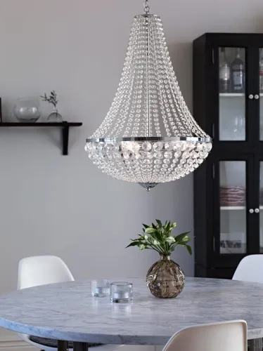 Zniżka Szklana lampa wisząca w stylu glamour z przezroczystymi kryształkami i chromowaną obręczą MarkSlojd 105317 Gränsö 3xE14 50cm
