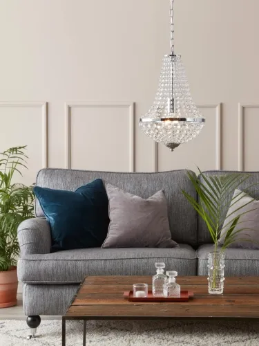 Najlepsza cena Lampa wisząca żyrandol z kryształkami do salonu srebrne detale długi łańcuch MarkSlojd 104889 Gränsö E27 160cm x 30cm