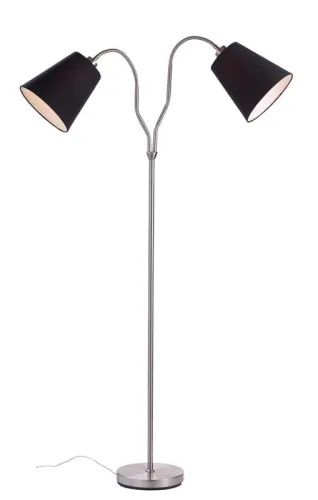 Lampa podłogowa dwuramienna w stylu nowojorskim czarne materiałowe klosze podstawa w kolorze stalowym MarkSlojd 105248 Modena 152cm Wysoka jakość