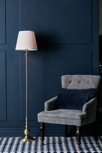 Lampa podłogowa złota nowoczesna klasyka abażur z marszczonej tkaniny w kolorze złamanej bieli MarkSlojd 106322 Imperia 149cm Ekspresowa dostawa
