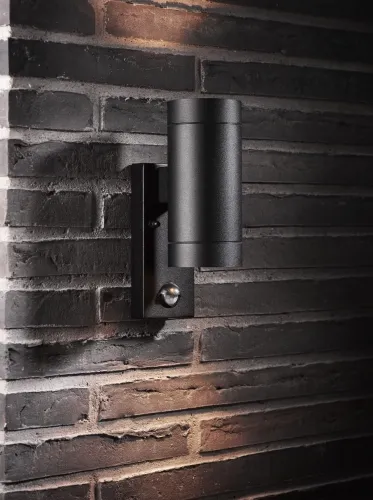 Zewnętrzna lampa ścienna kinkiet na elewację Nordlux 21519103 Tin Maxi 2xGU10 IP54 czujnik ruchu zmierzchu 7x12x22cm czarny Bezpieczne zakupy
